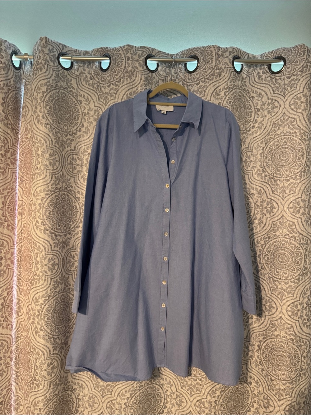 Pomander Place Light Blue Cotton Oversized Long-Sleeve Shirt Dress